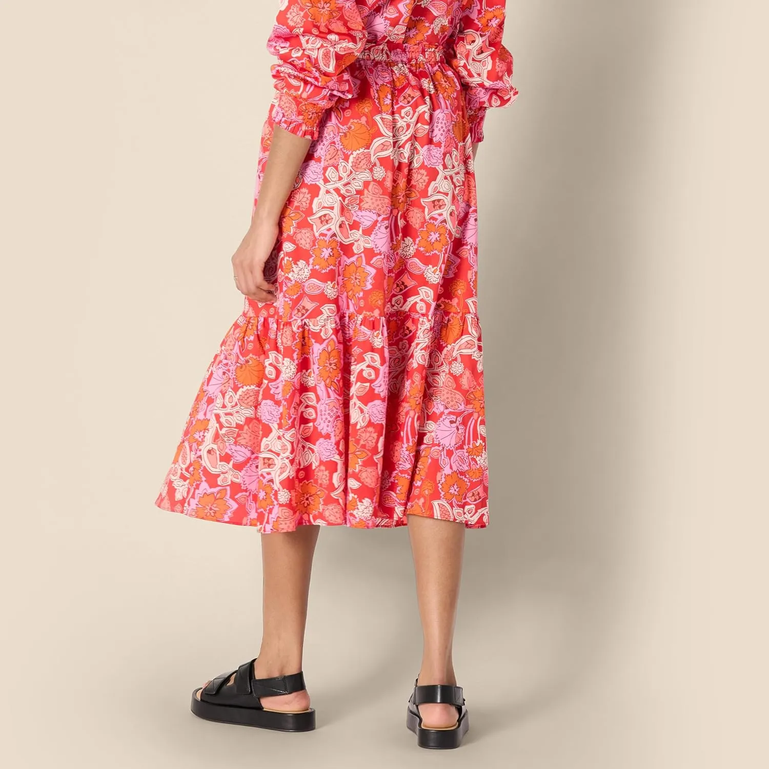 Amazon Essentials Women's Mid-Rise A-line Cotton Sateen Tiered Midi Skirt (Top Sold Separately)