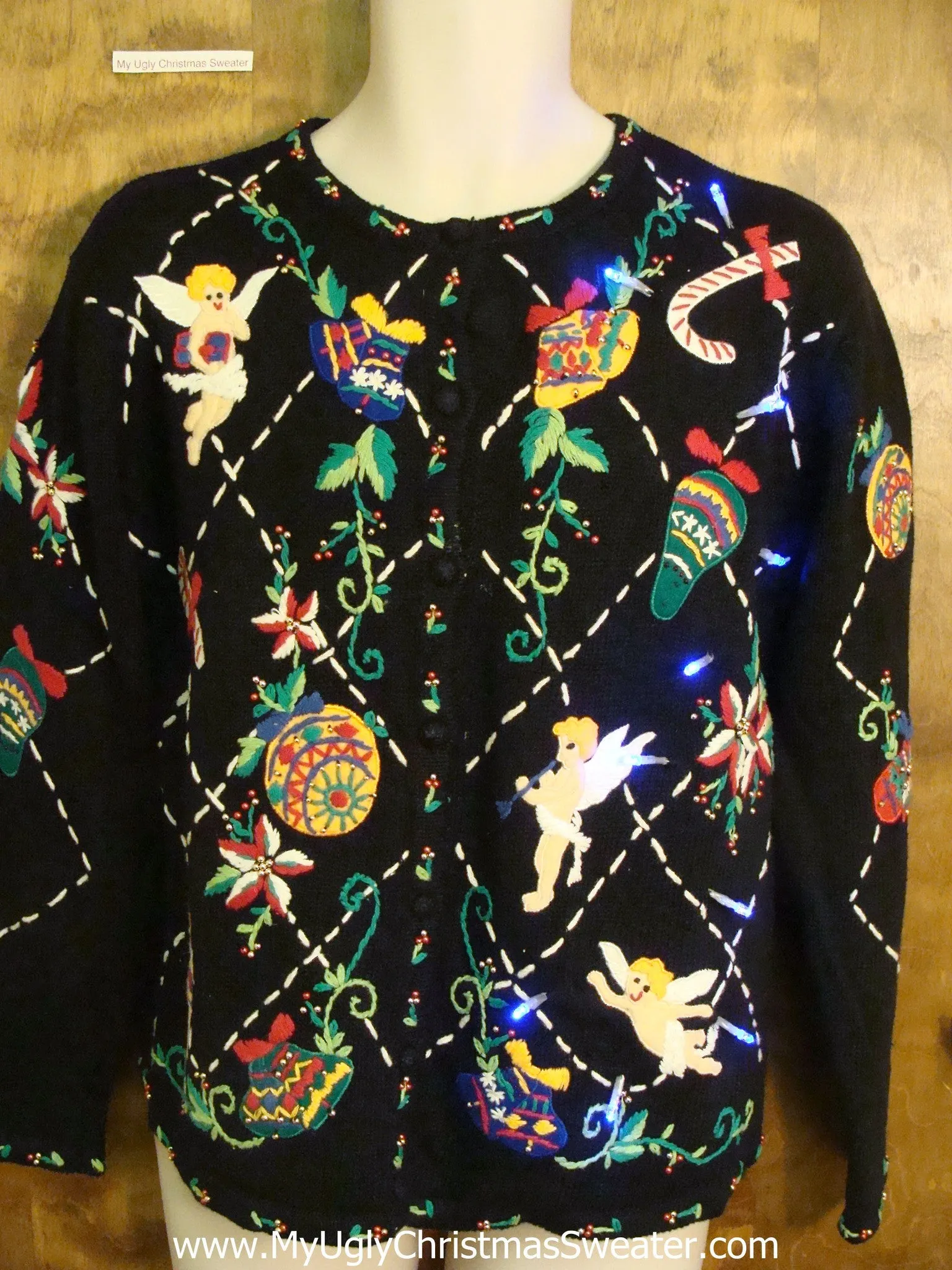 Angels and Candycanes Light Up Ugly Xmas Sweater