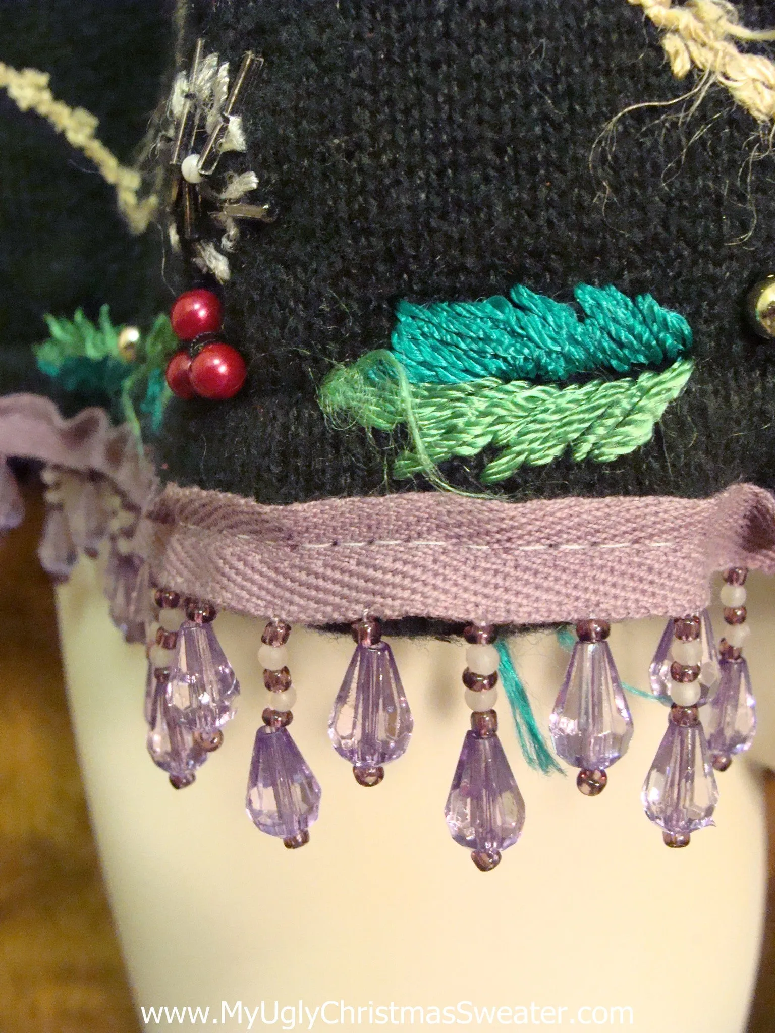 Awesome Ugly Christmas Sweater Cardigan with Purple Bling Fringe