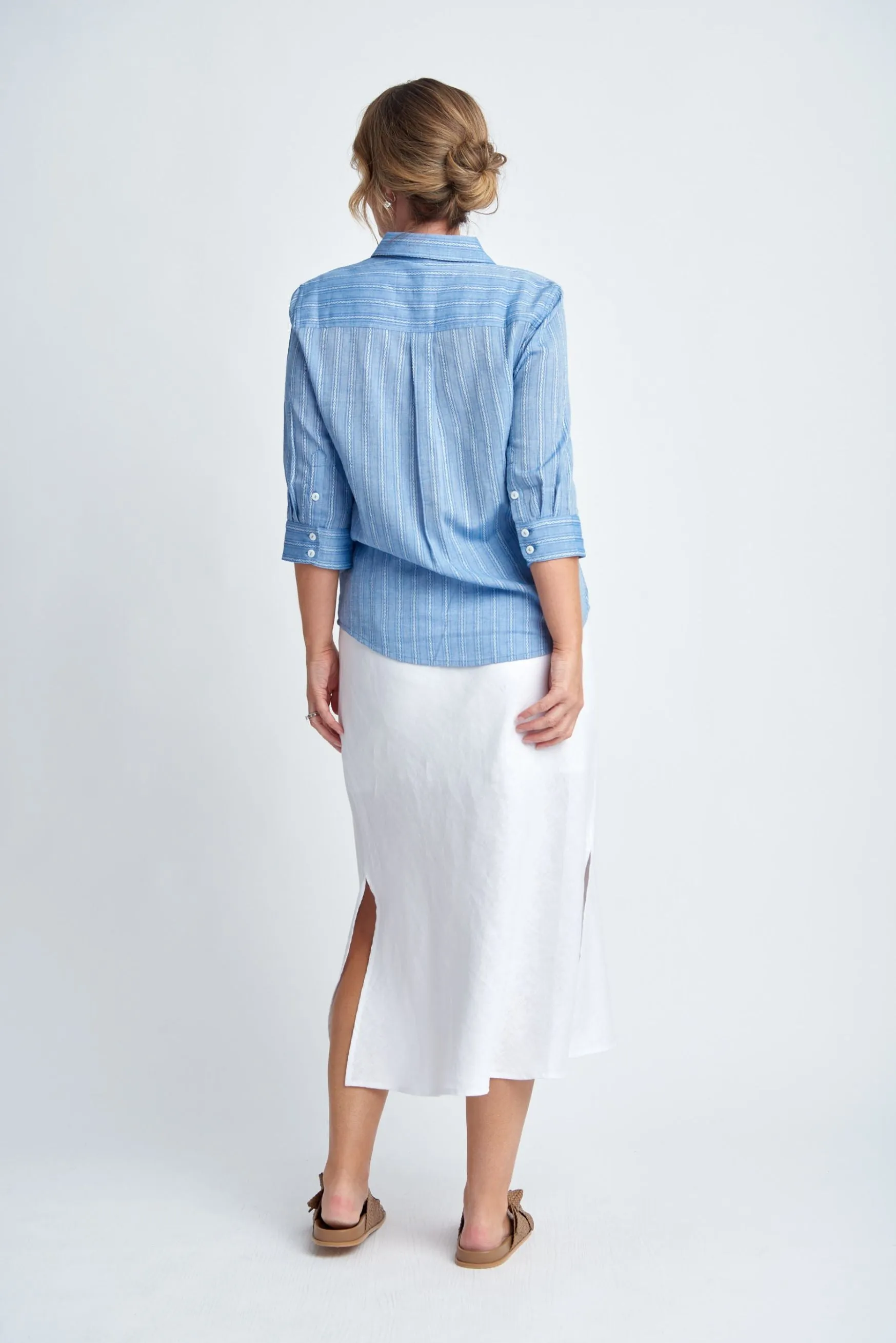 Bias Cut Linen Skirt White