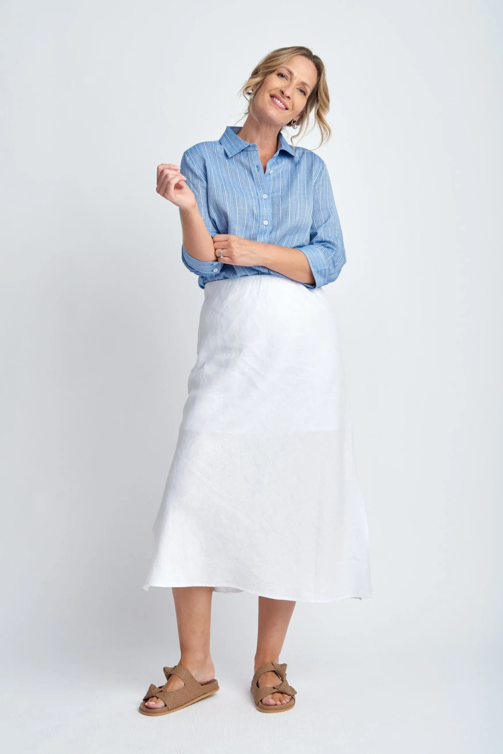 Bias Cut Linen Skirt White