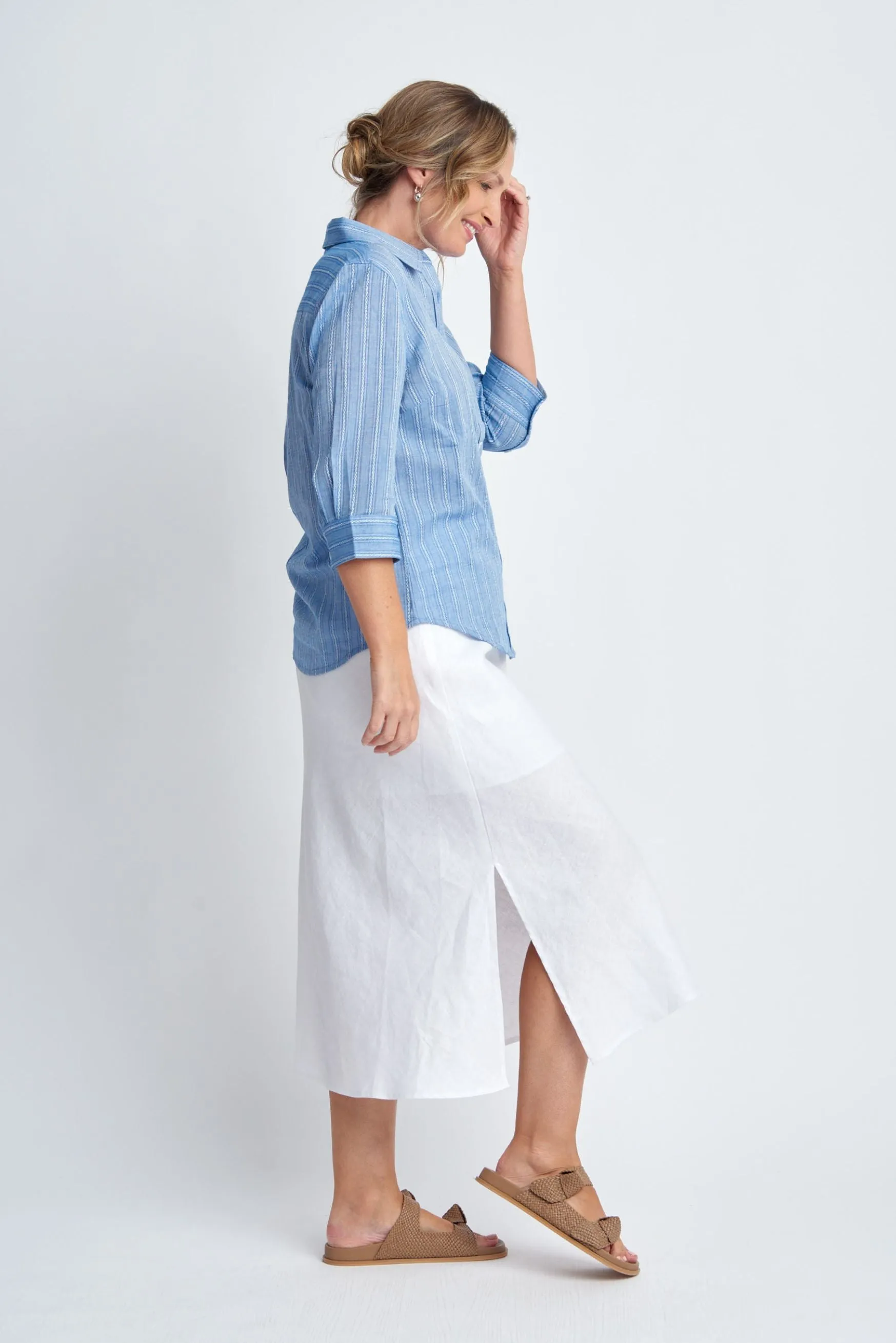 Bias Cut Linen Skirt White