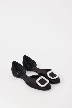 Black & Silver Satin Chips Strass Jewel Flat