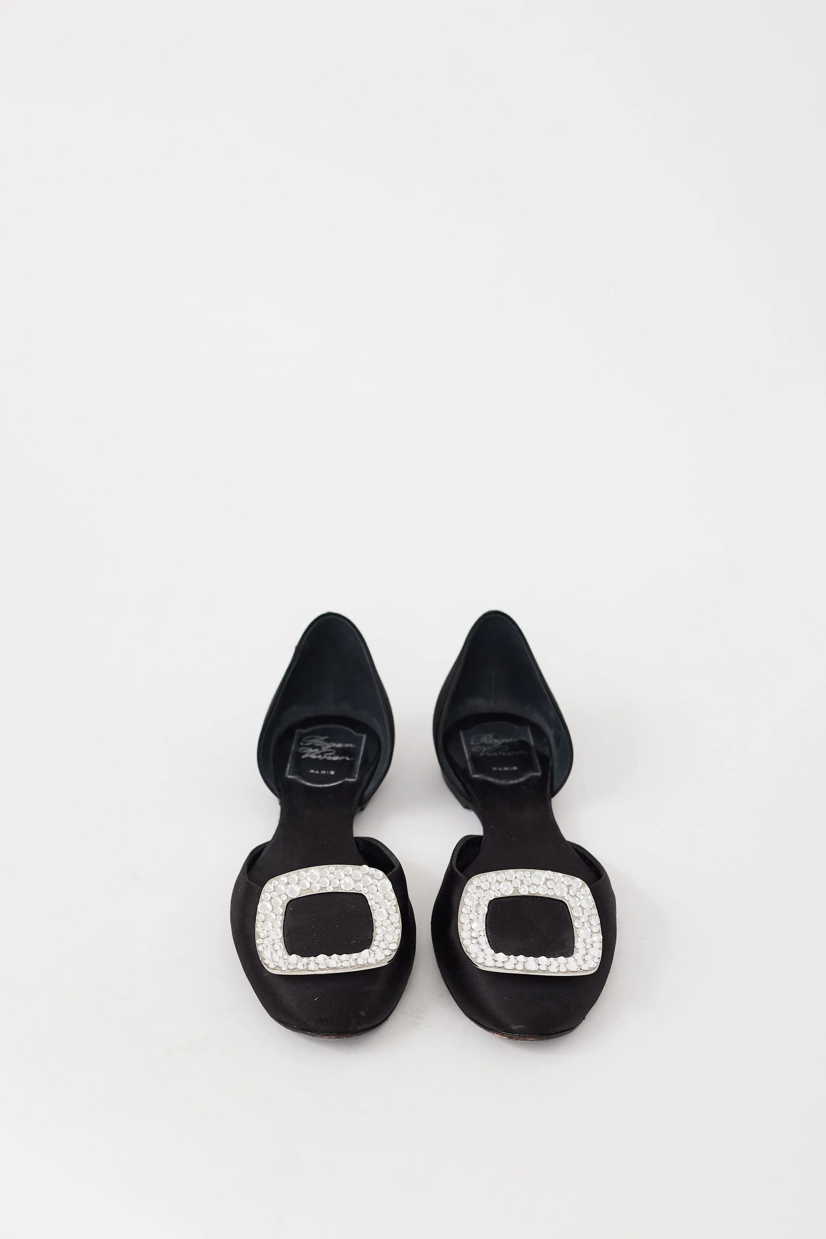 Black & Silver Satin Chips Strass Jewel Flat