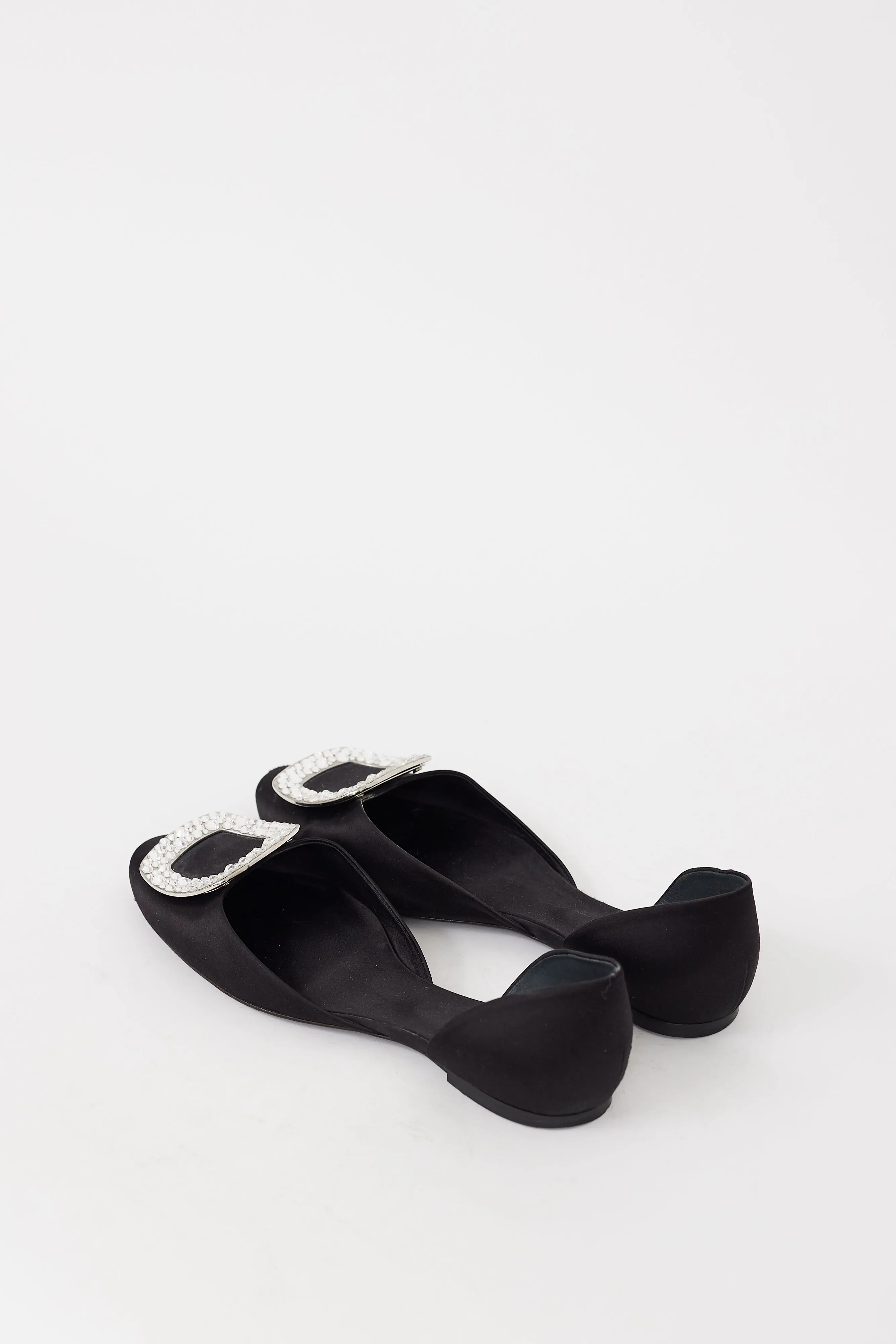 Black & Silver Satin Chips Strass Jewel Flat