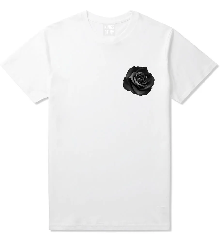 Black Noir Rose Flower Chest Logo T-Shirt