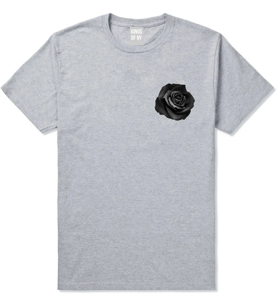 Black Noir Rose Flower Chest Logo T-Shirt