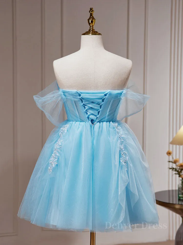 Blue A-line Tulle Short Prom Dress Blue Homecoming Dress