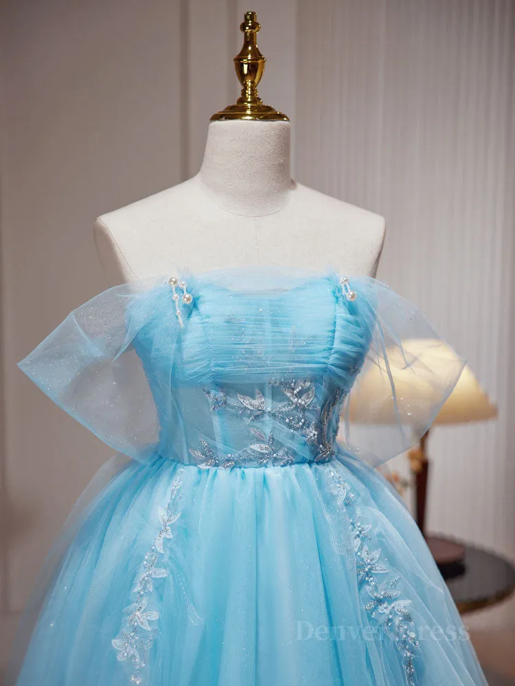 Blue A-line Tulle Short Prom Dress Blue Homecoming Dress