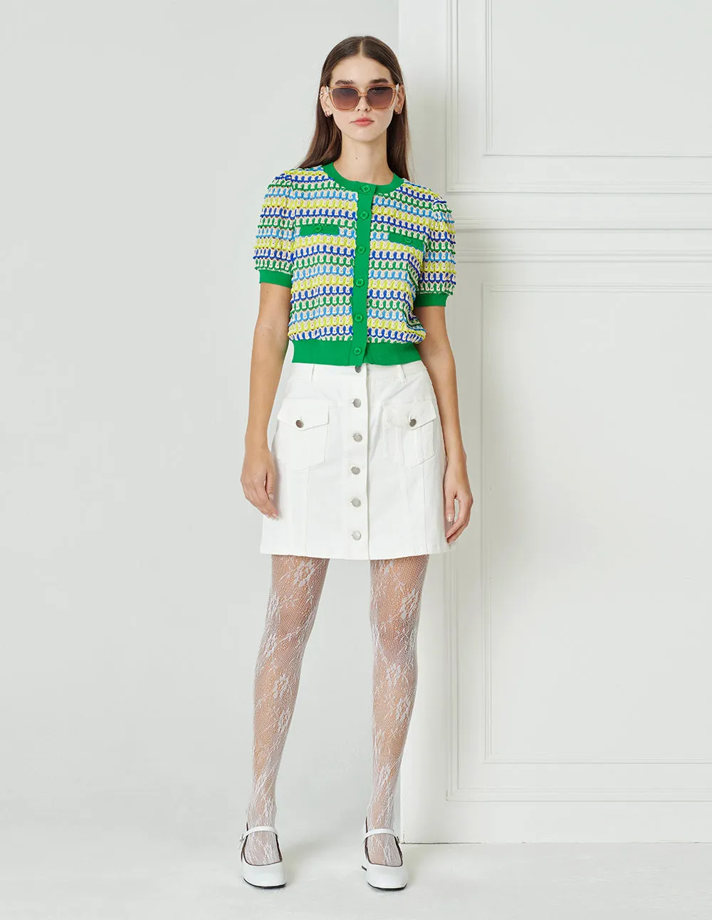 BORA AKSU A-Line Patch Pockets Washed White Denim Skirt
