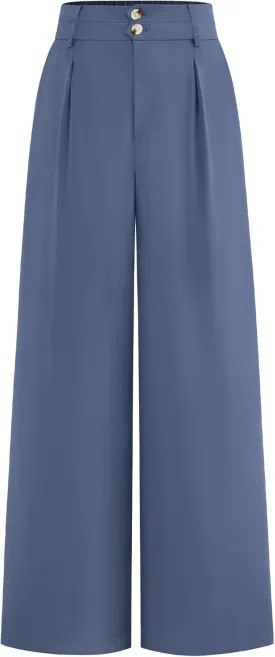 BTFBM Women Wide Leg Dress Pants 2025 High Waisted Button Pleated Business Casual Trousers Office Work Palazzo Pants