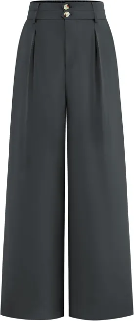 BTFBM Women Wide Leg Dress Pants 2025 High Waisted Button Pleated Business Casual Trousers Office Work Palazzo Pants