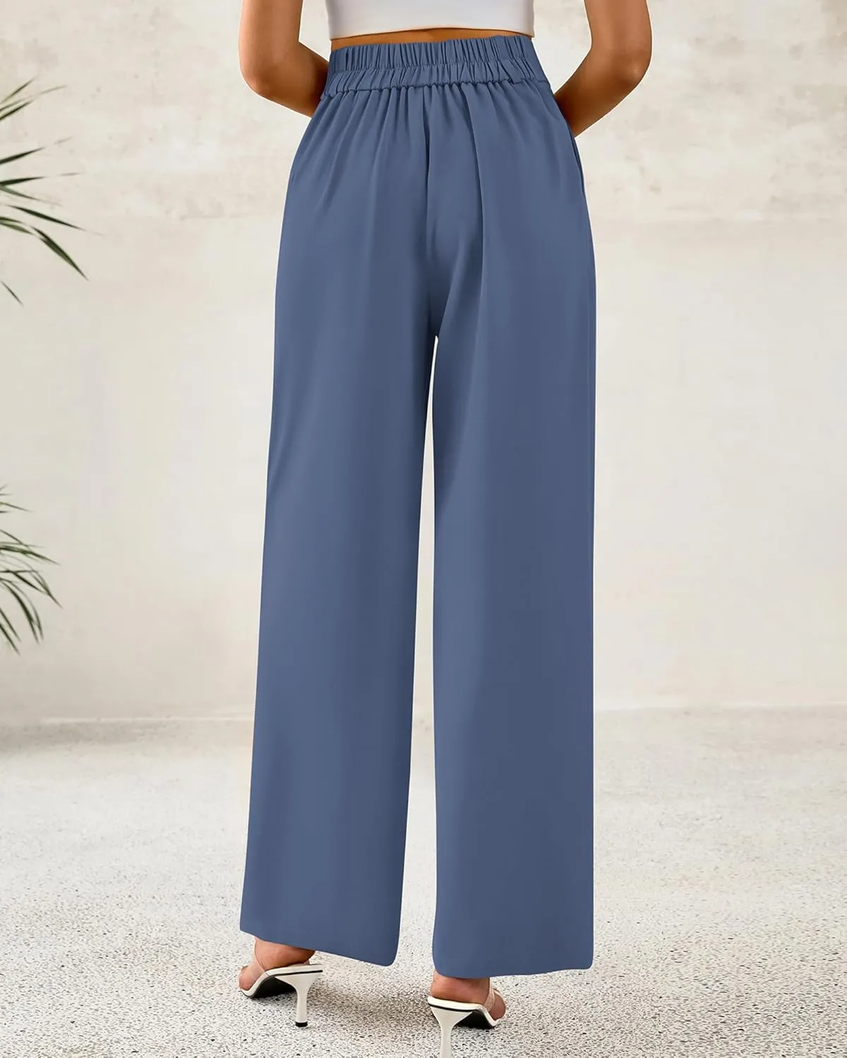 BTFBM Women Wide Leg Dress Pants 2025 High Waisted Button Pleated Business Casual Trousers Office Work Palazzo Pants
