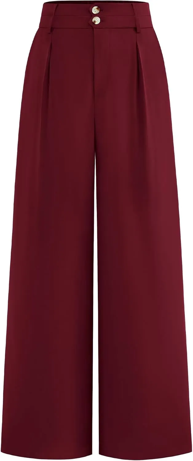 BTFBM Women Wide Leg Dress Pants 2025 High Waisted Button Pleated Business Casual Trousers Office Work Palazzo Pants