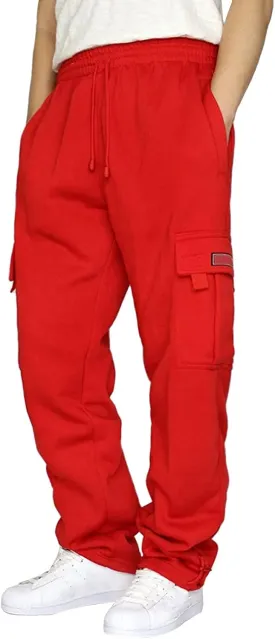 Cargo Sweatpants for Men Fleece Plus Size Hiking Joggers with Pockets Casual Open Bottom Baggy Athletic Pants