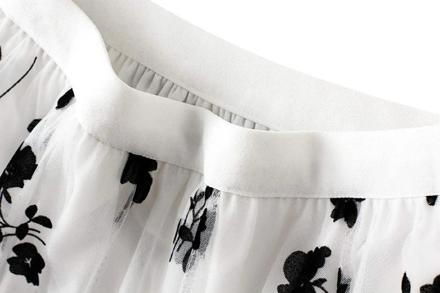 CHARTOU Women's Elastic High Waist Tulle Ruffle Pleated A-Line Swing Midi Skirt