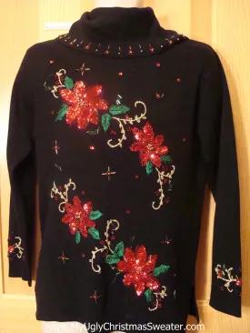 Christmas Sweater Jumper with Red Poinsettia Bling