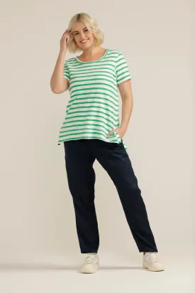 Cotton Stripe Crew Neck Tee White/Green