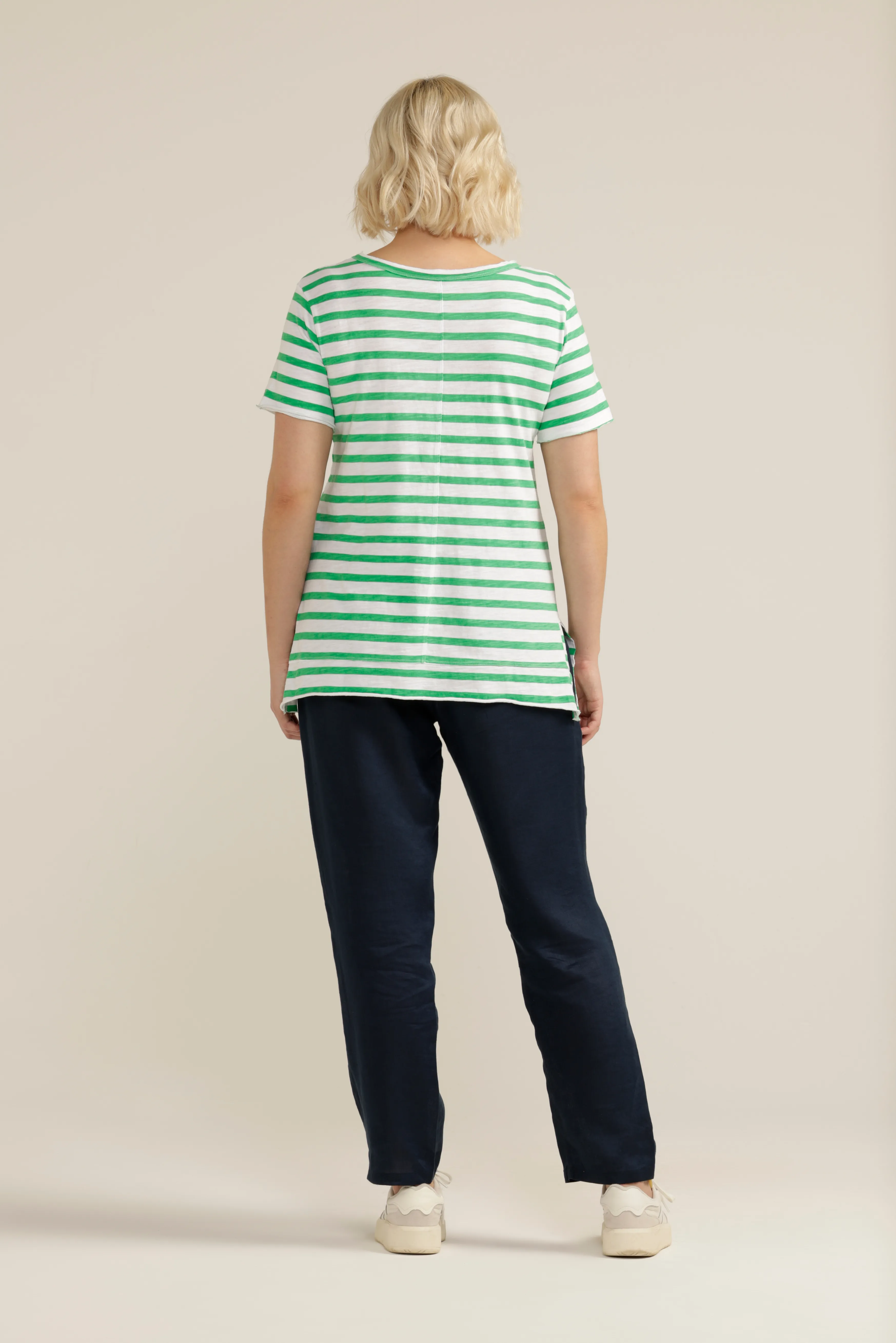 Cotton Stripe Crew Neck Tee White/Green