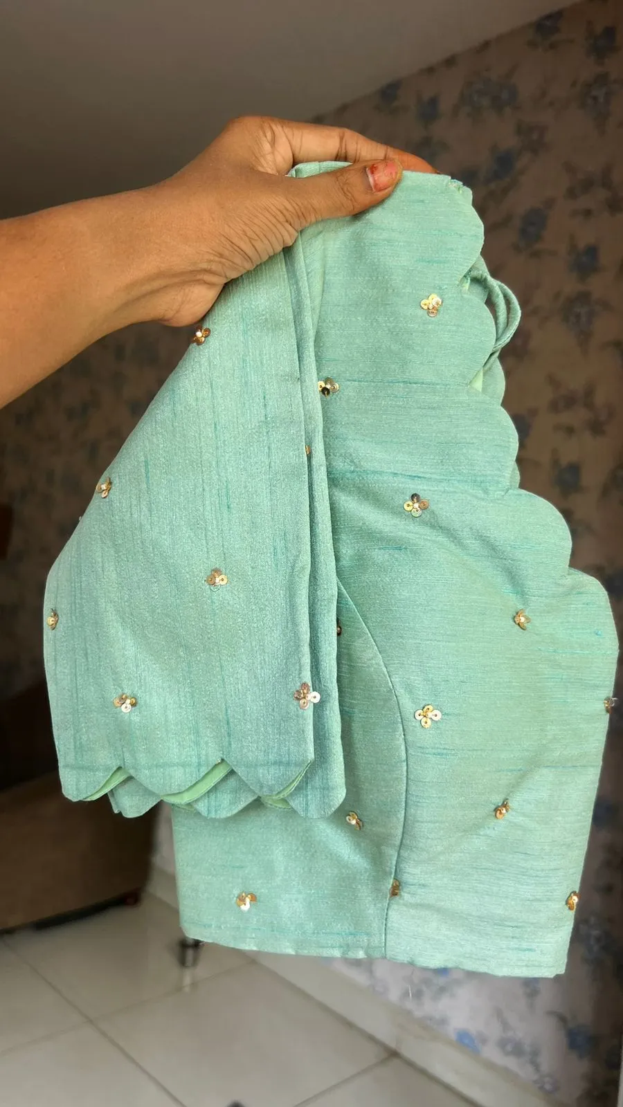 Cyan blue embroidery saree with hand worked blouse