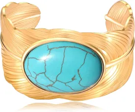 FAERLIIRY Turquoise Cuff Bracelet Boho One Stone Blue Turquoise Cuff Bracelet South Western Cowgirl Bangle Bracelets Bohemian Gift for Women Gril
