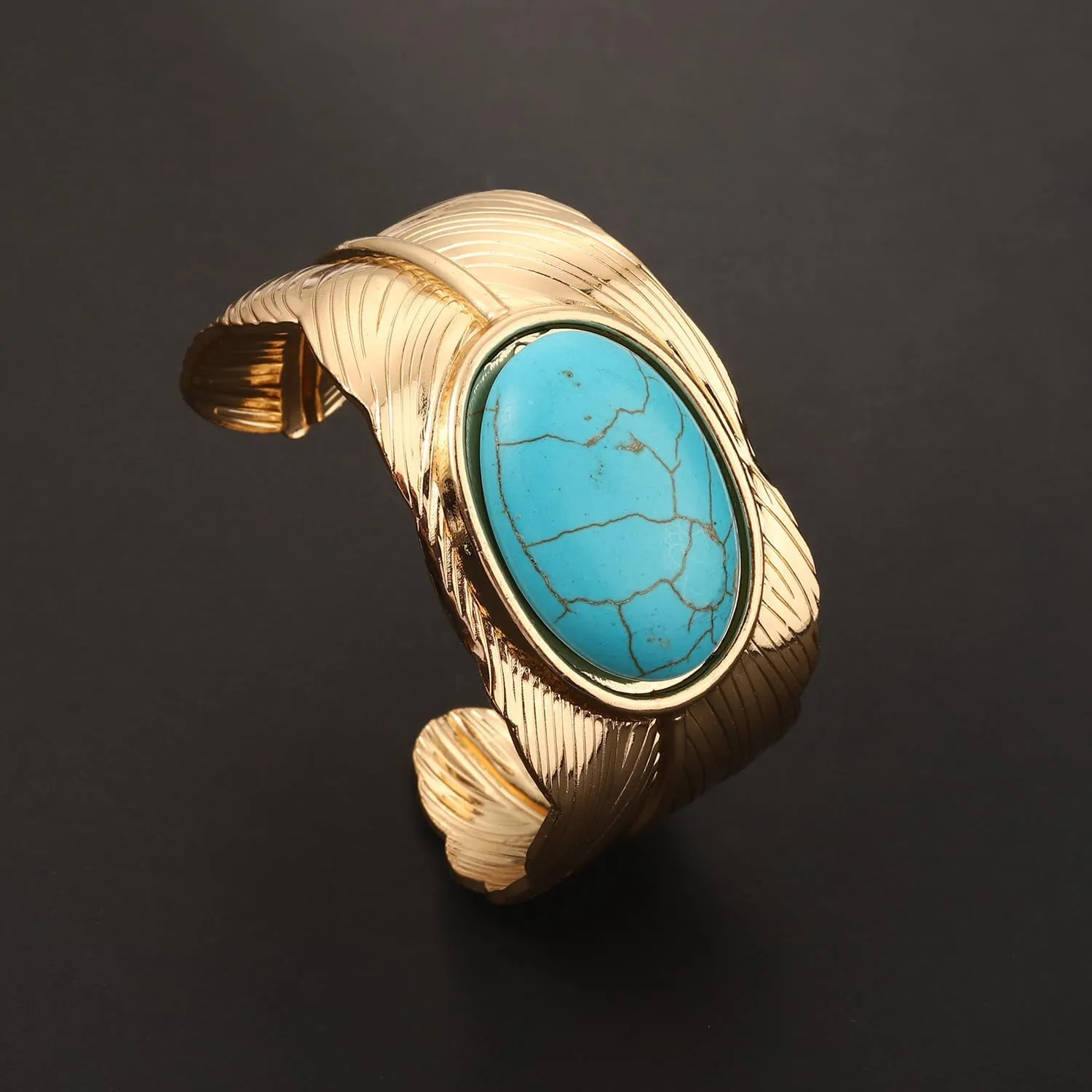 FAERLIIRY Turquoise Cuff Bracelet Boho One Stone Blue Turquoise Cuff Bracelet South Western Cowgirl Bangle Bracelets Bohemian Gift for Women Gril