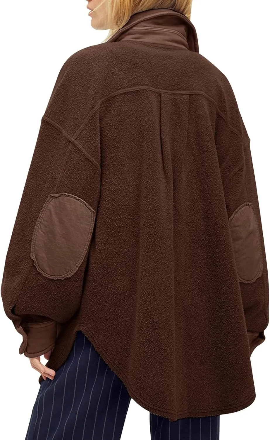 Fisoew Womens Oversized Long Sleeve Button Down Shirt Jacket Soft Comfy Casual Shacket Coats with Pockets