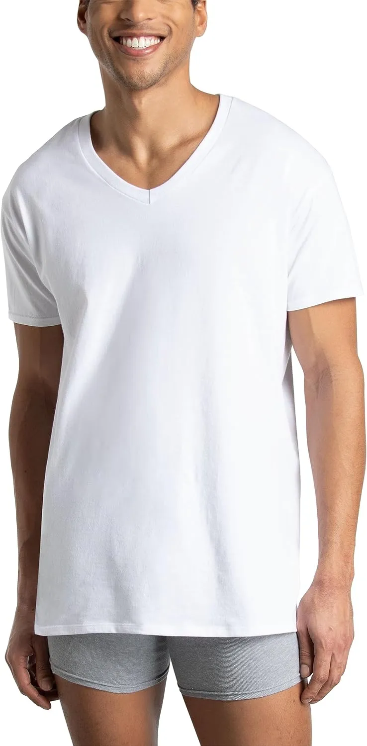 Fruit of the Loom Men's Eversoft Cotton Stay Tucked V-Neck T-Shirt
