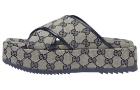 Gucci GG 30mm Platform Sandals Blue Canvas Shoes