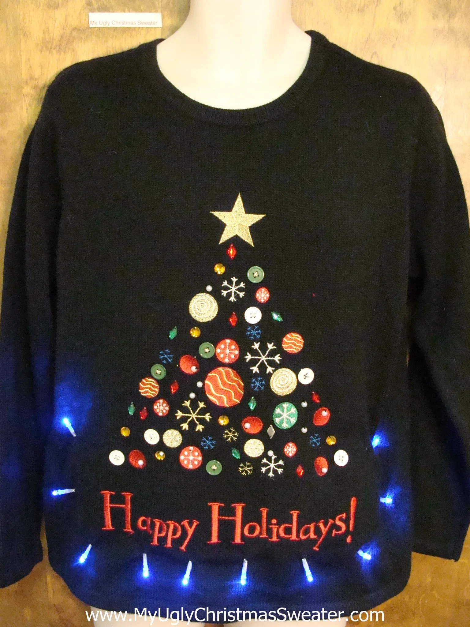 HAPPY HOLIDAYS Ugly Christmas Sweater with Lights