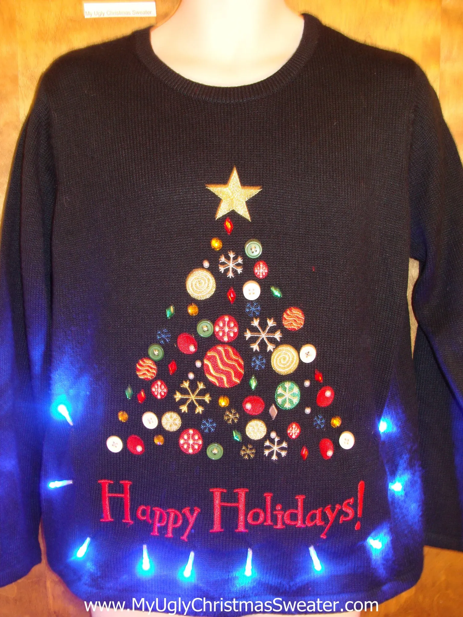 HAPPY HOLIDAYS Ugly Christmas Sweater with Lights