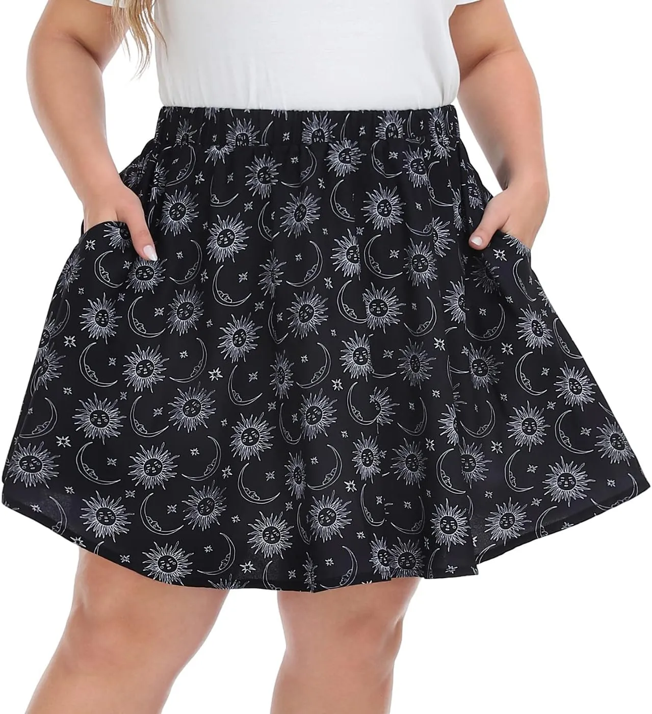 HDE Women's Plus Size Skater Skirt Elastic Waist Pleated Mini Circle Skirts