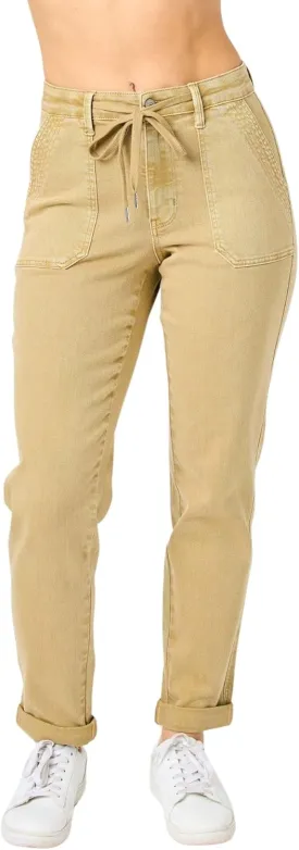 Judy Blue Khaki High Waist Garment Dyed Cuffed Jogger Pant 88815-