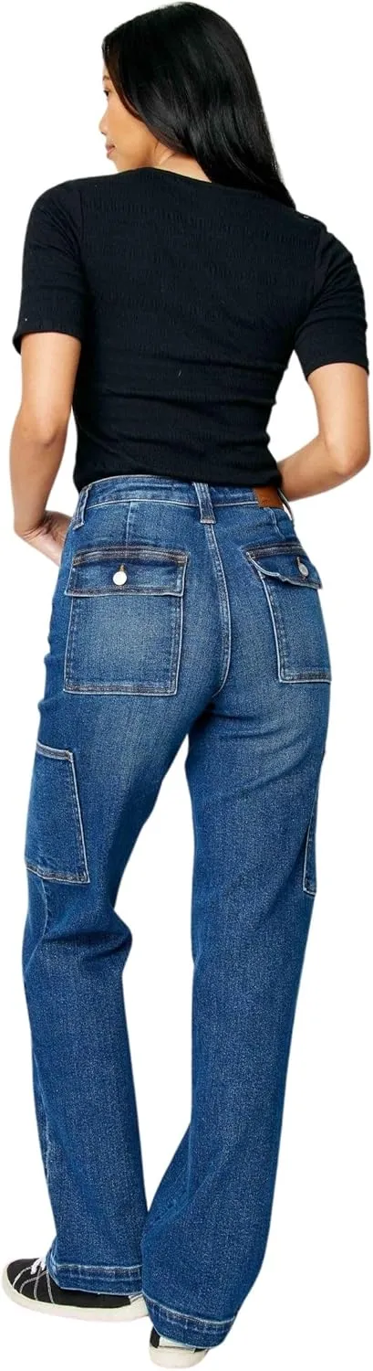 Judy Blue Women's High Waisted Wide Leg Cargo Pocket Jeans