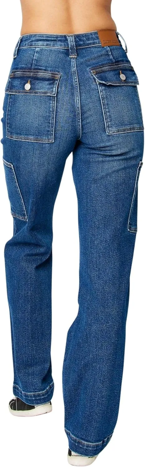 Judy Blue Women's High Waisted Wide Leg Cargo Pocket Jeans