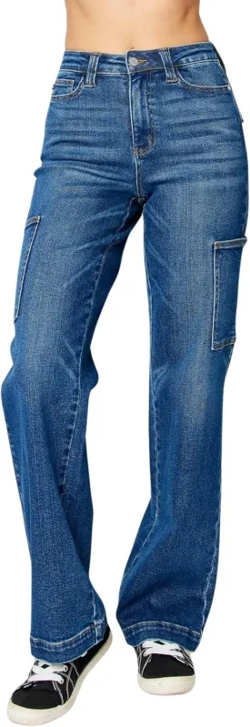 Judy Blue Women's High Waisted Wide Leg Cargo Pocket Jeans