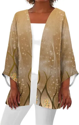 Kimonos for Women Plus Size Lightweight Floral Printed Tops Dressy Casual 3/4 Sleeve Summer Cardigan
