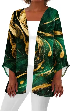 Kimonos for Women Plus Size Lightweight Floral Printed Tops Dressy Casual 3/4 Sleeve Summer Cardigan