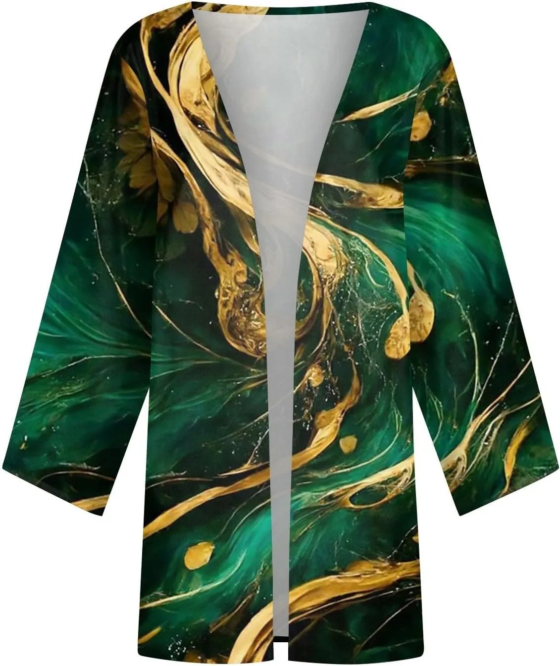 Kimonos for Women Plus Size Lightweight Floral Printed Tops Dressy Casual 3/4 Sleeve Summer Cardigan