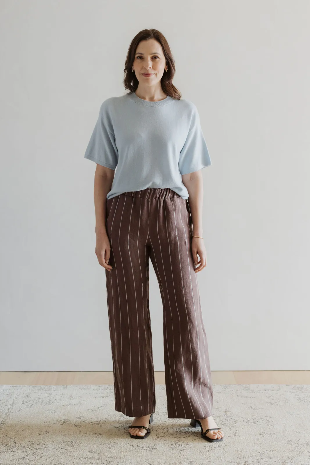 Lazy Day Linen Pant - Mocha Stripe