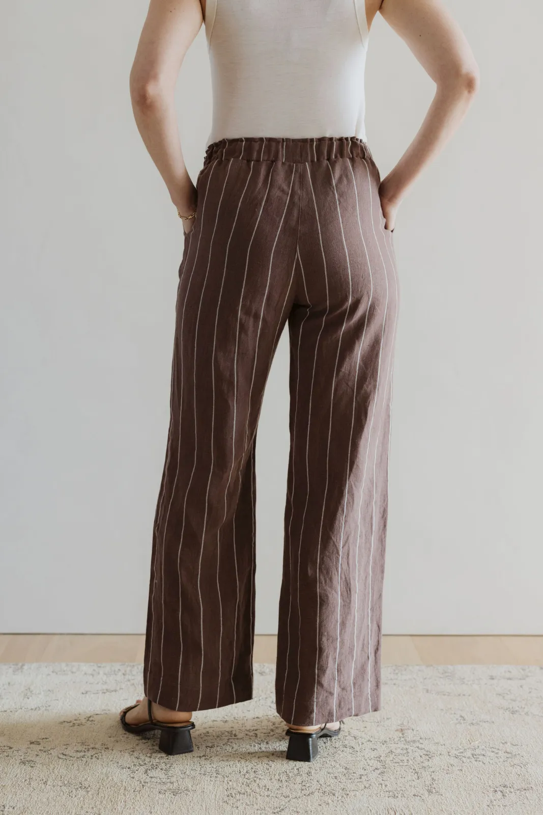 Lazy Day Linen Pant - Mocha Stripe