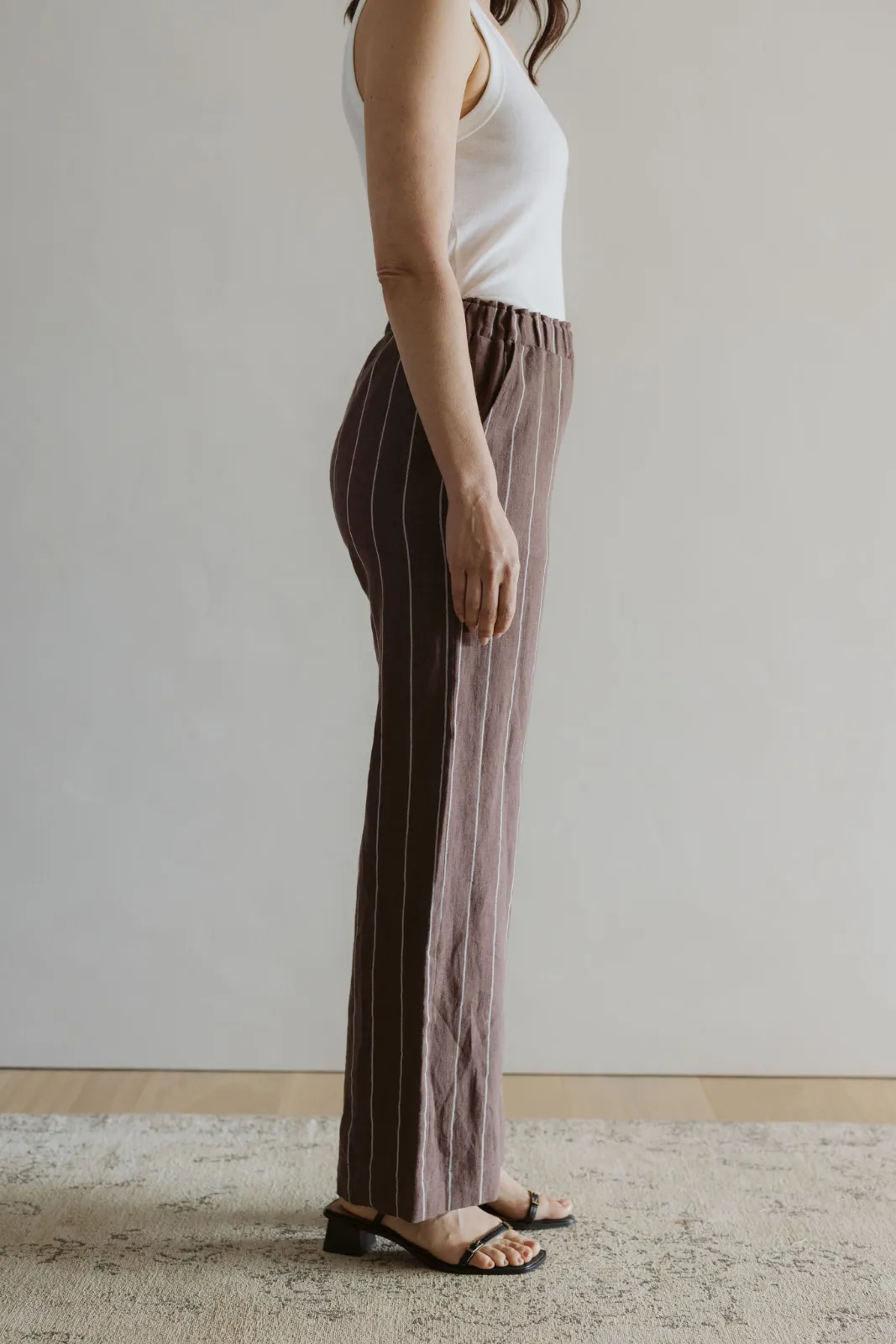 Lazy Day Linen Pant - Mocha Stripe