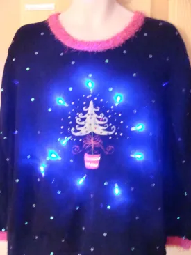 Light Up Ugly Xmas Sweater Pink Trim and Tree