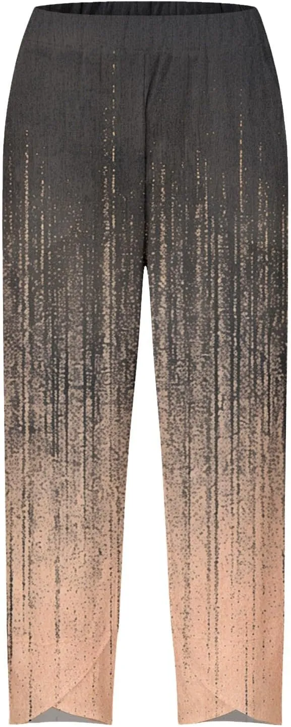 Linen Pants for Women Printed Wide Leg Loose Fit Casual Summer Vacation Flowy Palazzo Pants Cropped Beach Trousers
