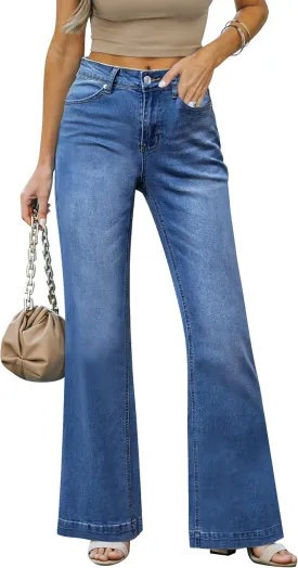 LookbookStore Wide Leg Jeans Woman 2024 Flare High Waist Baggy Jeans for Women Stretchy Denim Pants