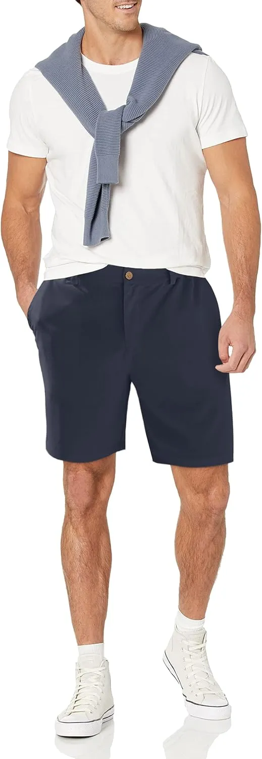 Men's Cotton Linen Shorts Casual Button Elastic Waist Summer Beach Vacation Shorts with Multi-Pocket