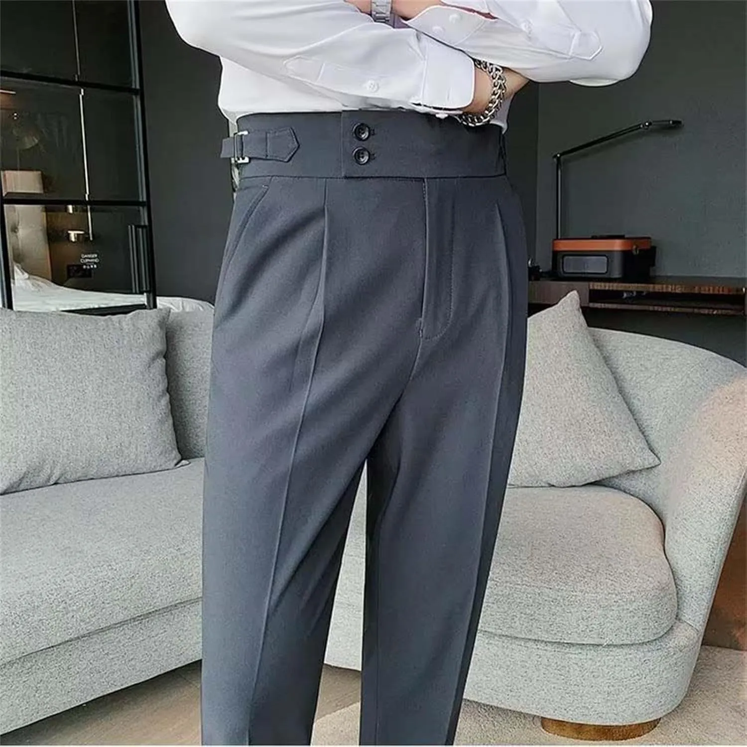 Men's Slim-Fitting High-Waisted Business Pants Lightweight Soft Straight Dress Pants Trendy Casual Versatile Trousers
