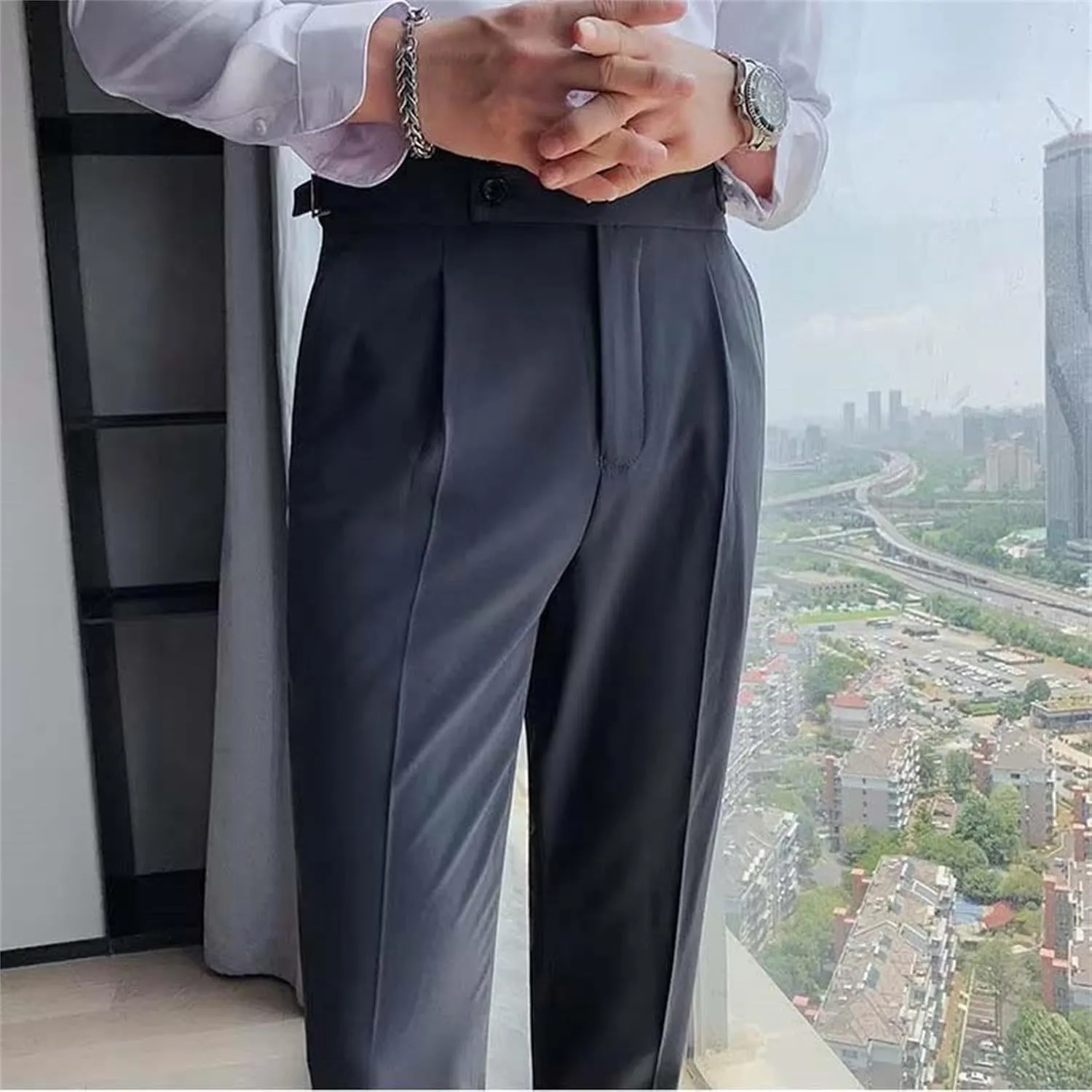 Men's Slim-Fitting High-Waisted Business Pants Lightweight Soft Straight Dress Pants Trendy Casual Versatile Trousers