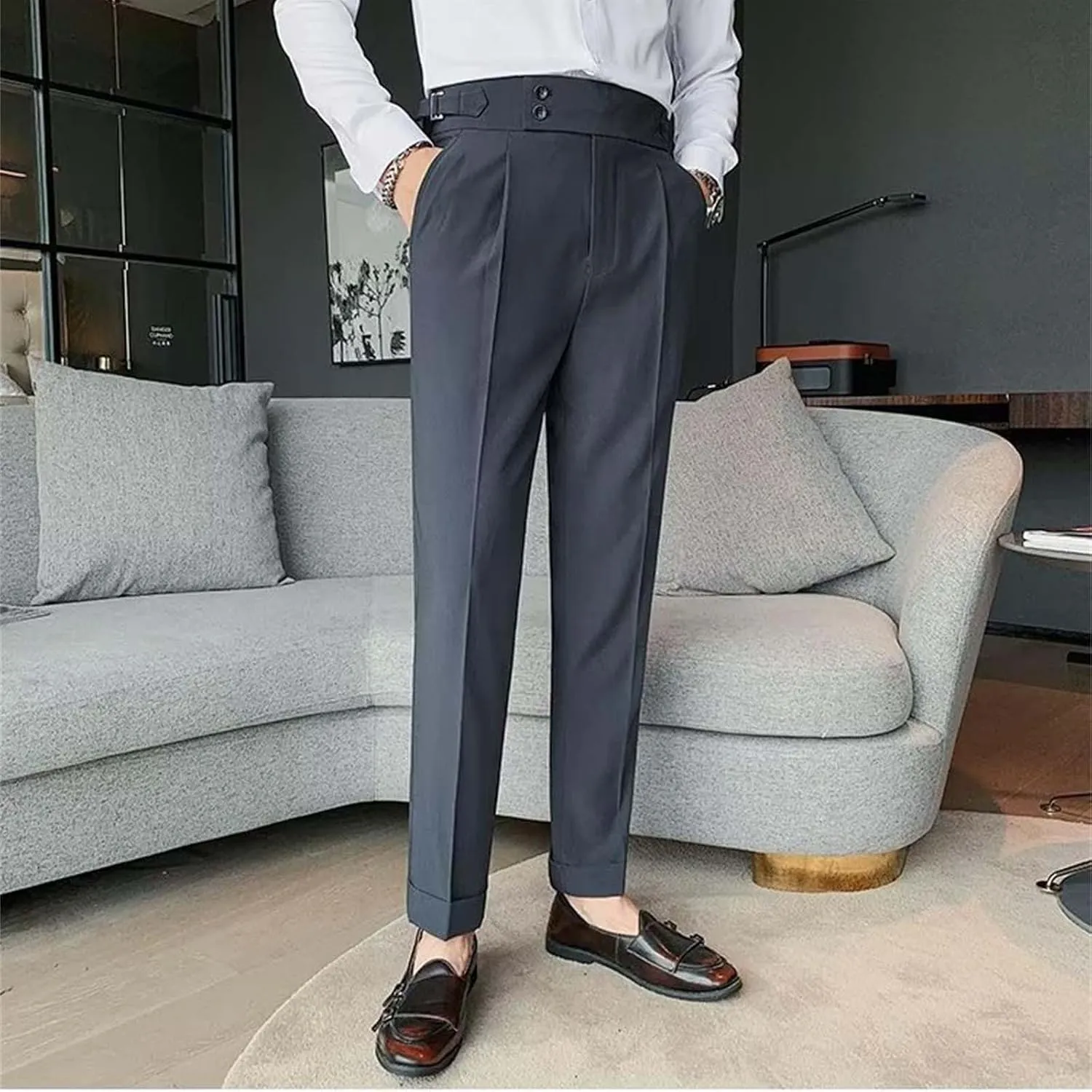 Men's Slim-Fitting High-Waisted Business Pants Lightweight Soft Straight Dress Pants Trendy Casual Versatile Trousers