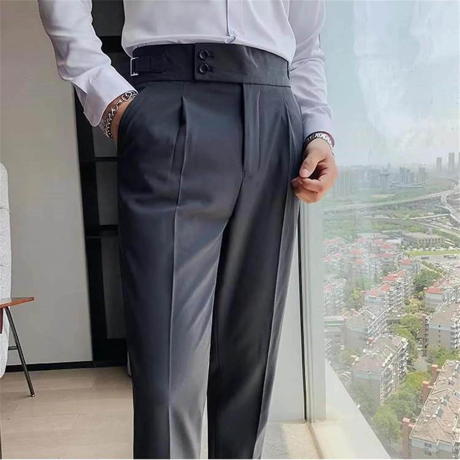Men's Slim-Fitting High-Waisted Business Pants Lightweight Soft Straight Dress Pants Trendy Casual Versatile Trousers